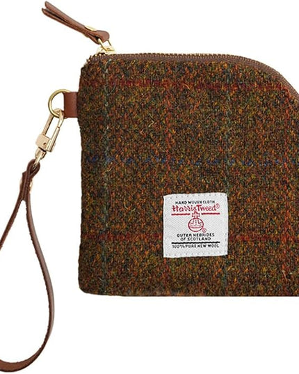 Harris Tweed Wool Coin Purse Small Money Pouch With Zipper For Women Men handmade (Light Brown)