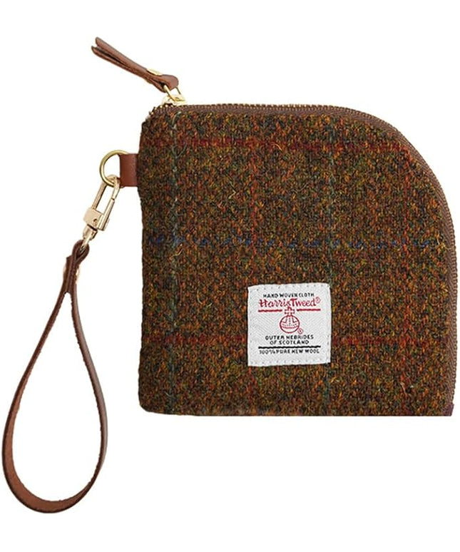 Harris Tweed Wool Coin Purse Small Money Pouch With Zipper For Women Men handmade (Light Brown)