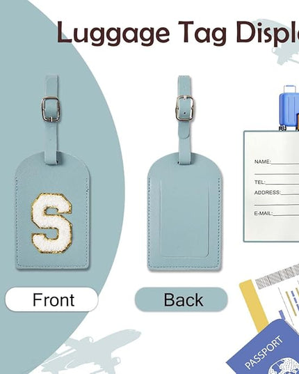 ULICO Initial Passport Cover and Luggage Tag Set,PU Leather Letter Passport Case Holder Travel Suitcase Tag, Personalized Travel Luggage Accessories Gifts for Women Kids Teenage Blue I