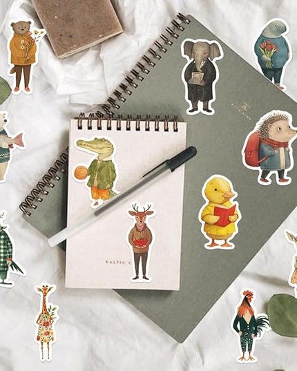 150PCS Anthropomorphic Forest Animal Stickers – Vinyl Waterproof Decals Featuring Koalas, Raccoons, Rabbits in Seasonal Vintage Outfits – Aesthetic for Journals, Bottles & Crafts – Teens, Adults