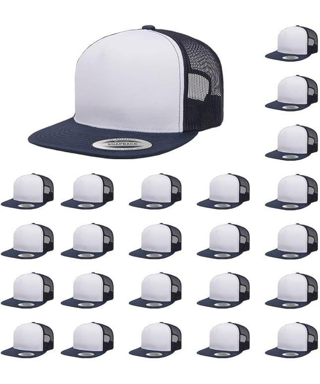 Yupoong 5-Panel YP Classic Trucker Cap | High Profile Flat Visor Snapback | OSFM | Bulk Packs Available