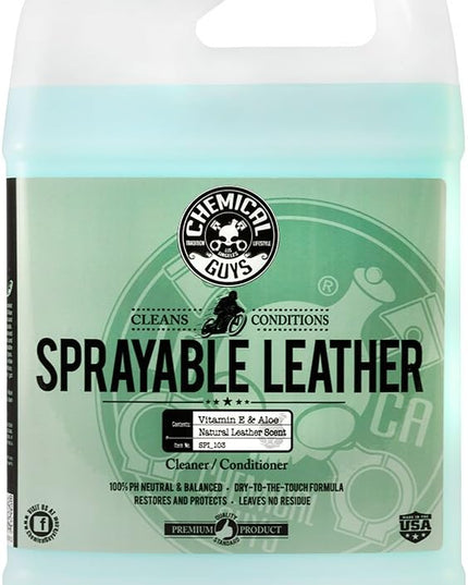 Chemical Guys SPI_103 Sprayable Leather Cleaner and Conditioner in One for Interiors, Apparel, and More (Works on Natural, Synthetic, Pleather, Faux Leather and More) Leather Scent, 128 fl oz (1 Gal)