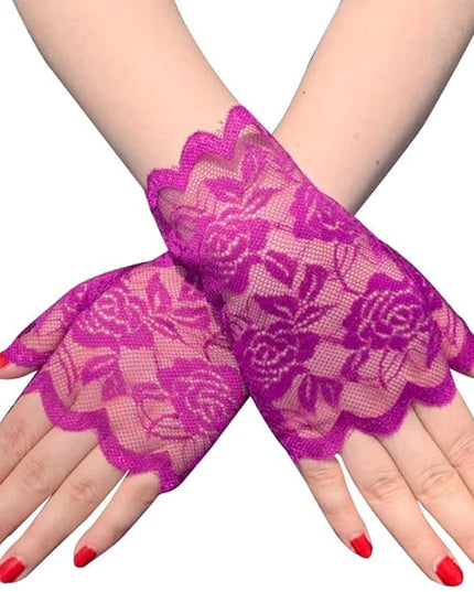 Women's Short Lace Gloves Fingerless for Driving Wedding Wrist Length Bridal Prom Gloves