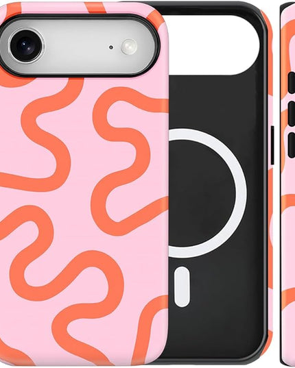 Magnetic for iPhone 17 Air Case Cute Curved Stripes Phone Case, Shockproof Slim TPU and Hard PC Protective Phone Cover Compatible with MagSafe Designed for Women Girls,Pink