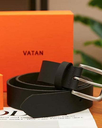 VATAN Men's Genuine Leather Casual Every Day Jeans Belts, Handmade Men Leather Belt with Gift Box