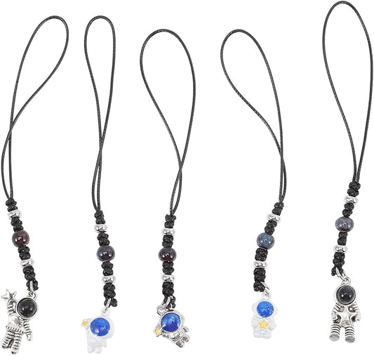 5Pcs Astronaut Keychain Phone Case Pendant Set for Mobile Phone Hanging Rope Accessories Space-Themed Charms for Mobile Decoration and Key Hanging Rope Random Style