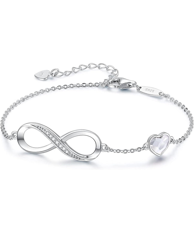 CDE Valentine's Day Gift Infinity Heart Birthstone Charm Link Bracelet for Women 925 Sterling Silver Adjustable Mother's Day Christmas Day Gift Anniversary Birthday Jewelry for Wife Girlfriend Her