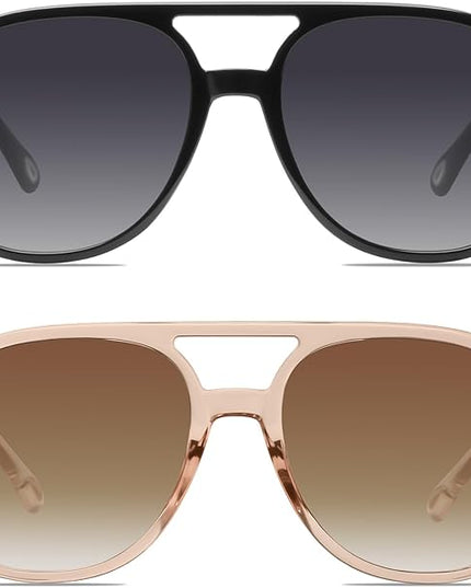 YDAOWKN Retro Square Aviator Sunglasses for Womens Mens Vintage 70s Double Bridge Sun Glasses