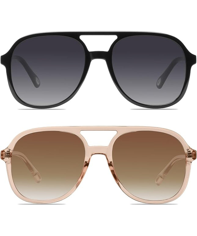 YDAOWKN Retro Square Aviator Sunglasses for Womens Mens Vintage 70s Double Bridge Sun Glasses