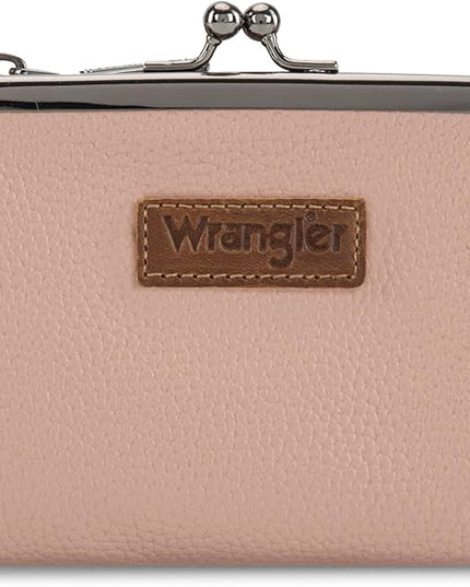 Montana West Wrangler Women's Wallet RFID Blocking Wallets Small Bifold Credit Card Holder with Kiss Clasp Pink