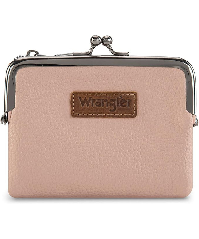 Montana West Wrangler Women's Wallet RFID Blocking Wallets Small Bifold Credit Card Holder with Kiss Clasp Pink