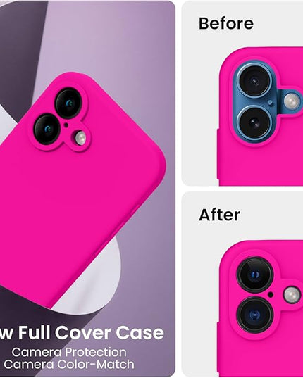 FireNova Designed for iPhone 16 Case, Silicone Upgraded [Camera Protection] Phone Case with [2 Screen Protectors], Soft Anti-Scratch Microfiber Lining Inside, 6.1 inch, Hot Pink
