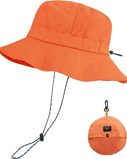 PFFY Quick Dry Waterproof Packable Bucket Hat for Women Men Outdoor Sun Hats with Detachable Chin Strap