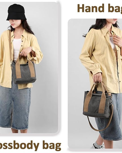 Small Tote Bag with Zipper, 2024 Canvas Multi-Pocket Crossbody Bag Shoulder Bag Satchel Hobo Bag Messenger Bag
