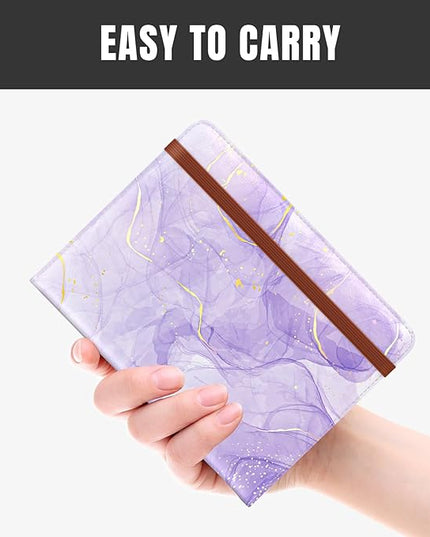 Rimilak Passport Holder, RFID Blocking Passport Cover Wallet Travel Essentials, Leather Travel Air Ticket Documents Organizer Protector for Women and Men, Purple Marble
