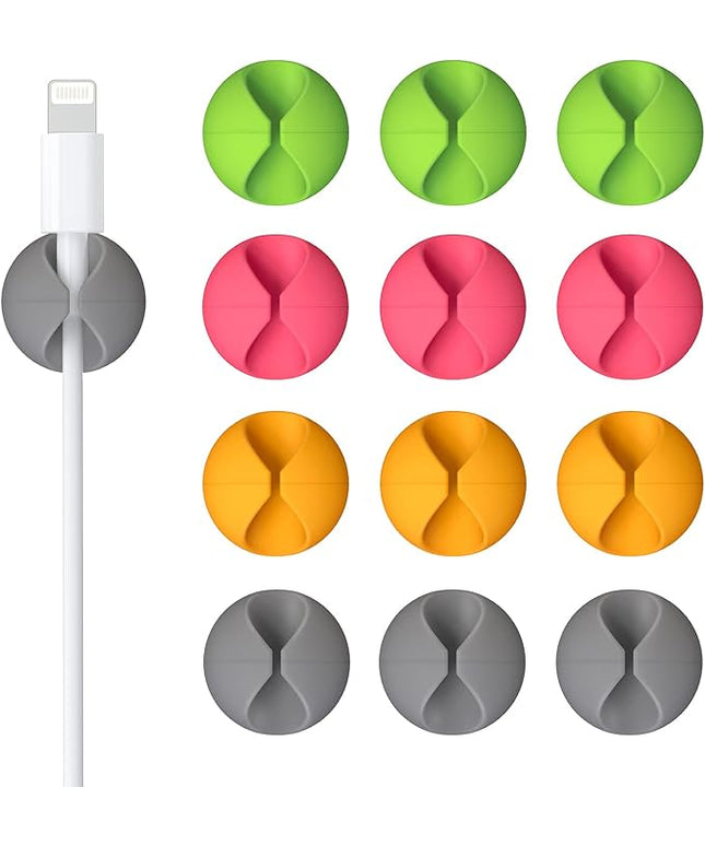 12 Pack Cable Clips, Znben Cable Holder for Desk Cord Organizer Adhesive Cord Management Charger Wire Holder Clips for Desk, Home, Office, Car, Cubicle, Nightstand Colorful