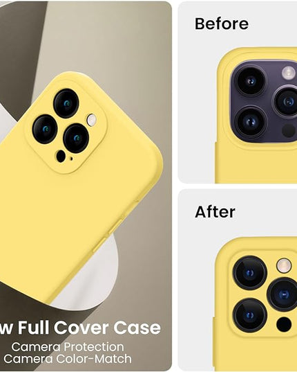 FireNova Designed for iPhone 14 Pro Case, Silicone Upgraded [Camera Protection] Phone Case with [2 Screen Protectors], Soft Anti-Scratch Microfiber Lining Inside, 6.1 inch, Yellow