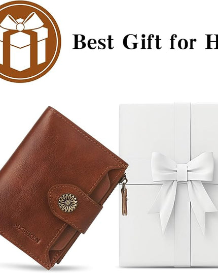MKSSKEN Wallet Women,Rfid Blocking Leather Womens Wallet,Bifold Compact Carteras Para Mujer Card Holder with Removable ID Window(brown)