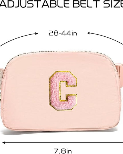 Gitus 6 7 8 9 10 Year Old Girl Gifts Belt Bag Fanny Pack Crossbody Bags with Initial Letter Patch Things for Teen Girls Easter Gifts for Girls Travel Essentials（Coral Pink-C）