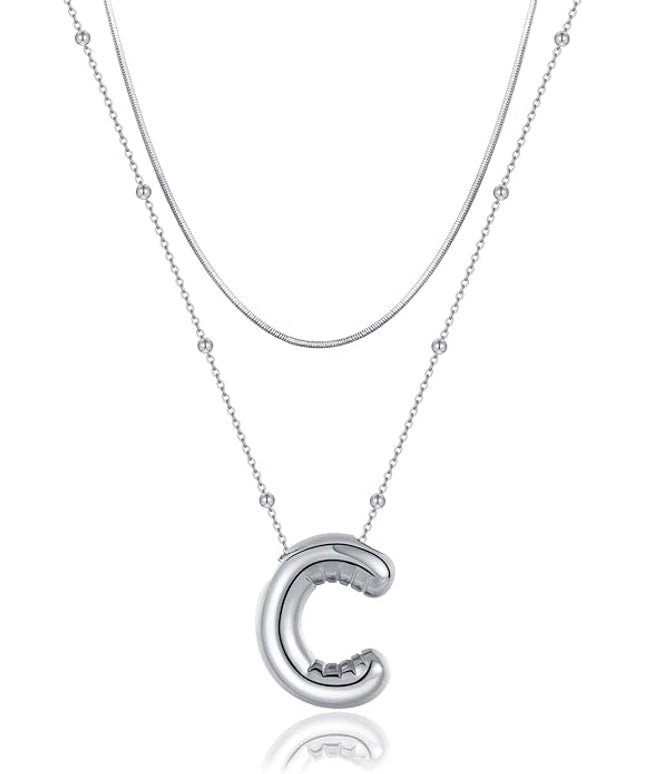 LUCA SMITH Initial Necklaces for Women, Dainty Balloon Bubble Letter, Name Letter Alphabet Pendant Layered Choker Chain Jewelry Gift
