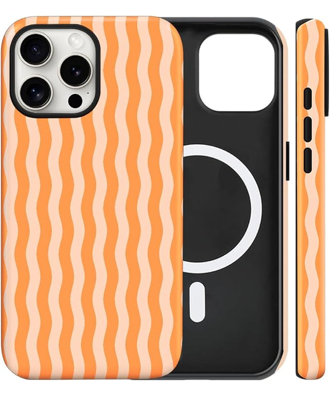 Magnetic for iPhone 11 Case Cute Wavy Stripes Phone Case, Shockproof Slim TPU and Hard PC Protective Phone Cover Compatible with MagSafe Designed for Women Girls, Orange