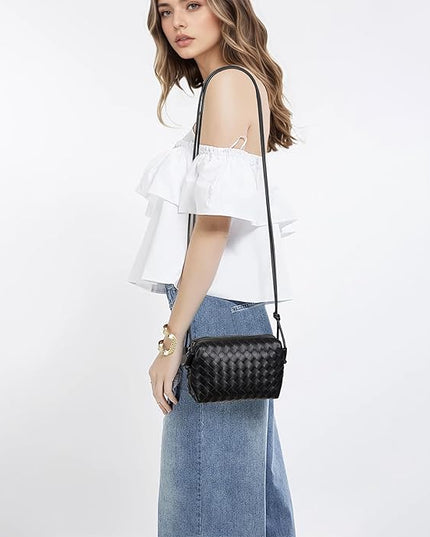 Woven Leather Crossbody Bag,Small Woven Crossbody Purse for Women, Mini braided Clutch Shoulder Handbag,Light Weight