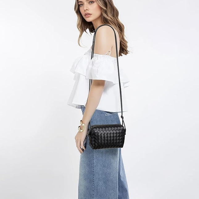 Woven Leather Crossbody Bag,Small Woven Crossbody Purse for Women, Mini braided Clutch Shoulder Handbag,Light Weight