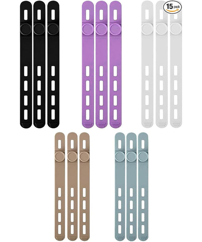15 Pcs Silicone Cable Ties, Reusable Cord Organizers for Charger Cables, Hair Dryer, Home Office Desk, Flexible Cord Wraps for Electrical Wires Management