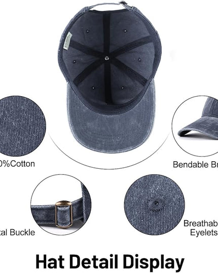 XXL Oversize Washed Denim Baseball Cap,Low Profile Jean Sports Cap for Big Heads 23.5"-25.5",Large Pigment Dyed Dad Hat