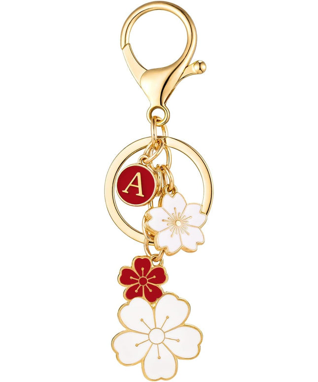 SELOVO Initial Keychain Flower Charms for Key Cute Pink Letter Keyring for Backpack