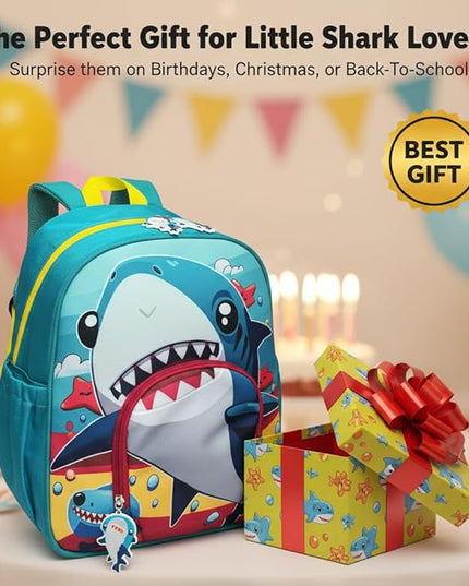 Kids Backpack for Boys and Girls, Kindergarten School Bag with Chest Strap (Blue Shark, 14 Inch)