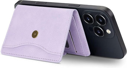 Ultra-Thin Magnetic Wallet Card Holder for iPhone and All MagSafe Protective Cases，Premium PU leather, powerful magnetic closure, stand function, 6 card slots (Purple)