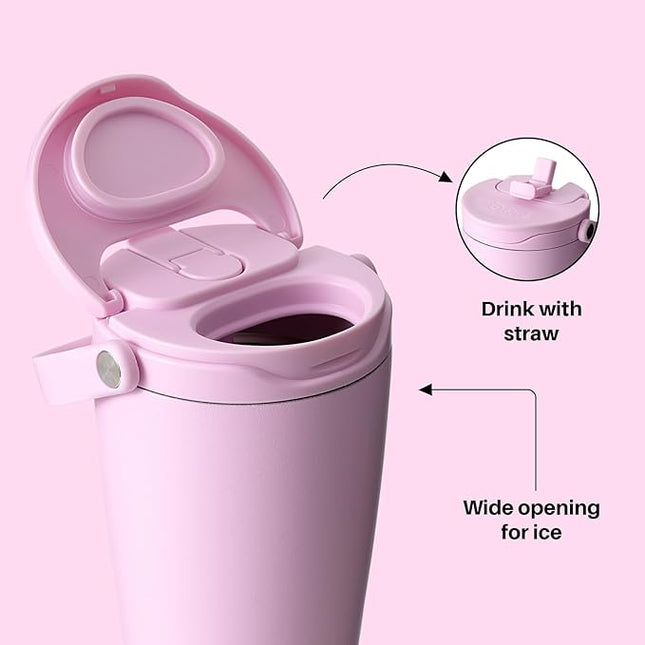 BOTTLE BOTTLE Insulated Tumbler with Handle & Straw Lid, 30oz Stainless Steel Leak-Proof Water Bottle for Hot & Cold Drinks, Add Ice Without Unscrewing, BPA-Free for Travel, Sports, Office(Pink)