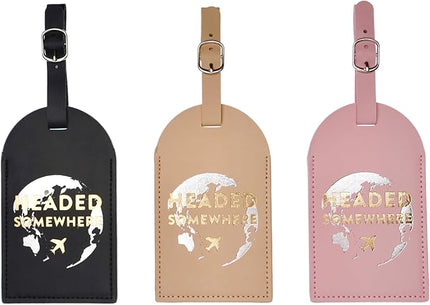 Luggage Tags for Suitcases, PU Leather Luggage Flip Privacy Cover Protection Tags Luggage Tags, for Travel Essentials, Stylish Baggage Labels for Handbags(3 Pack,The Earth
