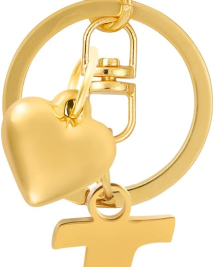 A-Z Heart Initial Letter Keychain, Stainless Steel Alphabet Charm for Handbags, Gift for Women and Girls