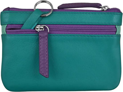 ili New York Mini Leather Coin Purse, Compact Design with Key Ring and RFID Protection for Women and Men in Vibrant Colors, Cool Tropics