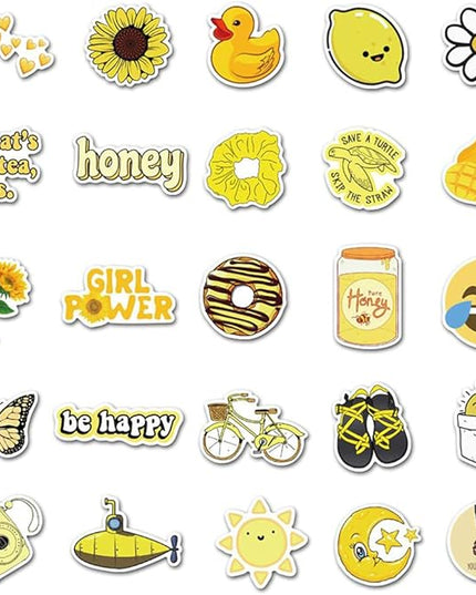 Girl's Yellow Cute Water Bottle Stickers 50 PCS Waterproof Laptop Aesthetic Stickers for Teens Kids