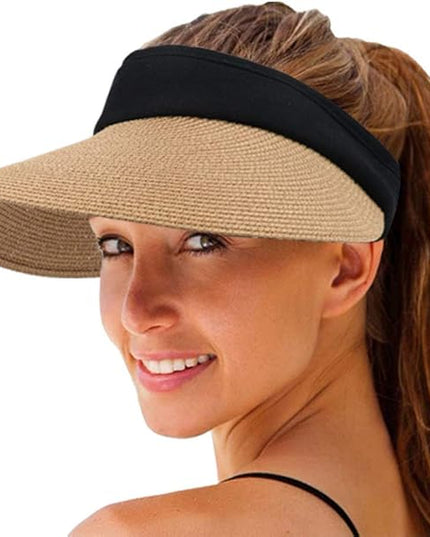 Women Straw Sun Visor Hat Wide Brim Summer UV Protection Beach Cap Foldable Packale Korean Style