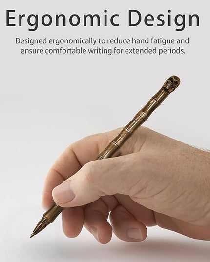 Vintage Brass Gel Pen - Luxury Skull Design with Removable Twist Cap, Refillable, Designed for Smooth Writing