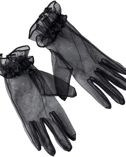 Women's Summer Tulle Gloves Pleated Ruffle Full Finger Wrist Length Opera Party Gloves