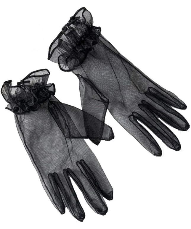 Women's Summer Tulle Gloves Pleated Ruffle Full Finger Wrist Length Opera Party Gloves