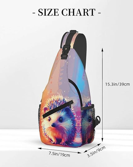 Animal Face Sling Bag Crossbody Bags Chest Bag Backpack for Travel Running and Hiking for Men Women Colorful Hedgehog