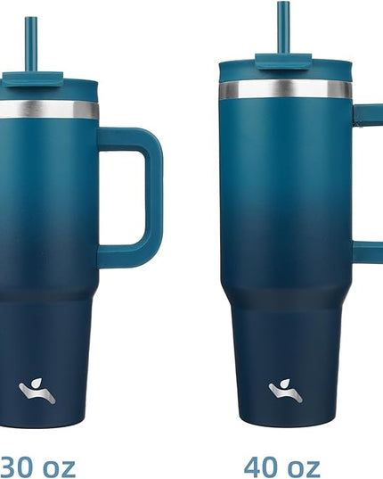 40 oz Tumbler with Handle and 2 Straws,2 in 1 Lid Insulated Water Bottle Stainless Steel Travel Coffee Mug,Indigo Black