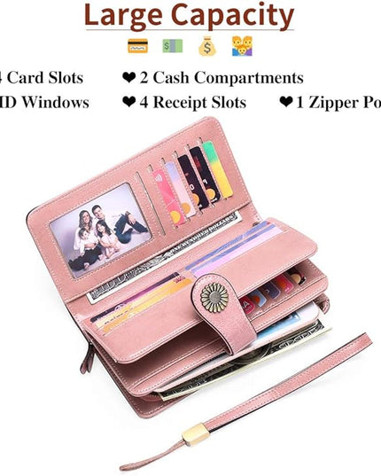 SENDEFN Wallets for Women Leather Credit Card Holder with RFID Blocking Large Capacity Wristlet | with RFID Blocking, Large Capacity, Wristlet, with RFID Blocking, Large Capacity, Wristlet