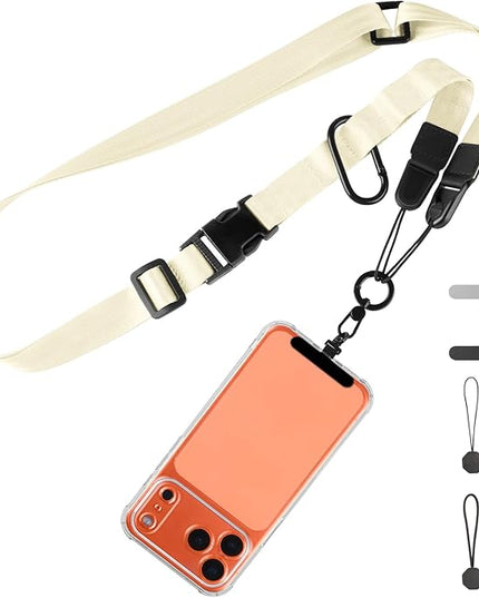 Adjustable Crossbody Phone Lanyard, Universal Phone Wrist Strap and Phone Neck Strap with Tether Tab, Phone Lanyard with Quick Release, Suitable for iPhone and Most Smartphones, Off White