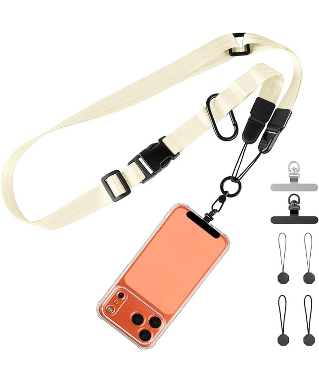 Adjustable Crossbody Phone Lanyard, Universal Phone Wrist Strap and Phone Neck Strap with Tether Tab, Phone Lanyard with Quick Release, Suitable for iPhone and Most Smartphones, Off White