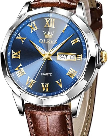 OLEVS Mens Watches Mens Leather Watch Ultra Thin Watches for Men Minimalist Watch with Leather Band Quartz Analog Dress Casual Simple Lightweight relojes para Hombres
