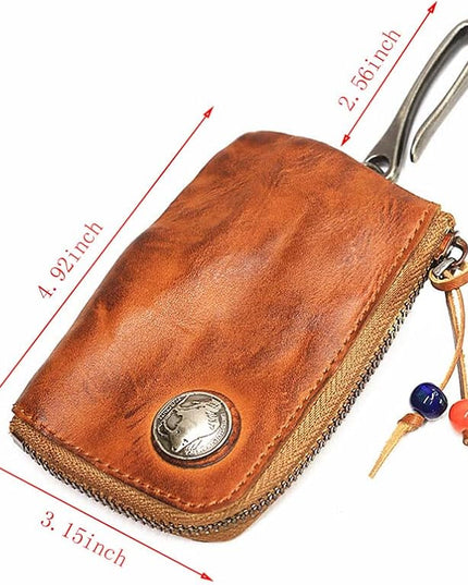 Wugebud 1 Pcs Leather Mini Medieval Pouch Keychain, Coin Organizer, Change Holder, Leather zipper Pouch for Men & Women