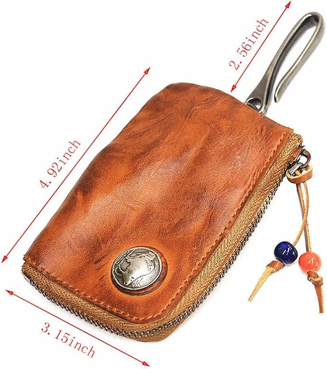 Wugebud 1 Pcs Leather Mini Medieval Pouch Keychain, Coin Organizer, Change Holder, Leather zipper Pouch for Men & Women