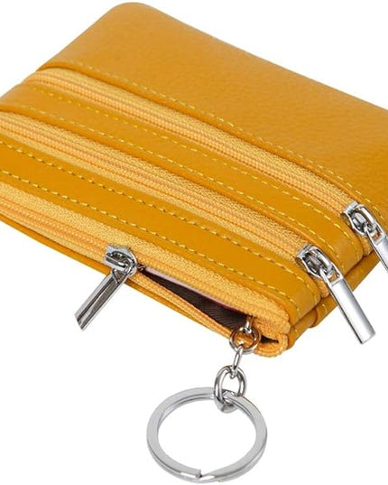 Women's Genuine Leather Coin Purse Mini Pouch Change Wallet with Keychain